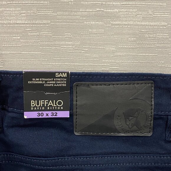 Buffalo David Bitton SAM Jeans Mens 30 x 32 Navy Blue Denim Slim Fit Straight - Picture 4 of 14